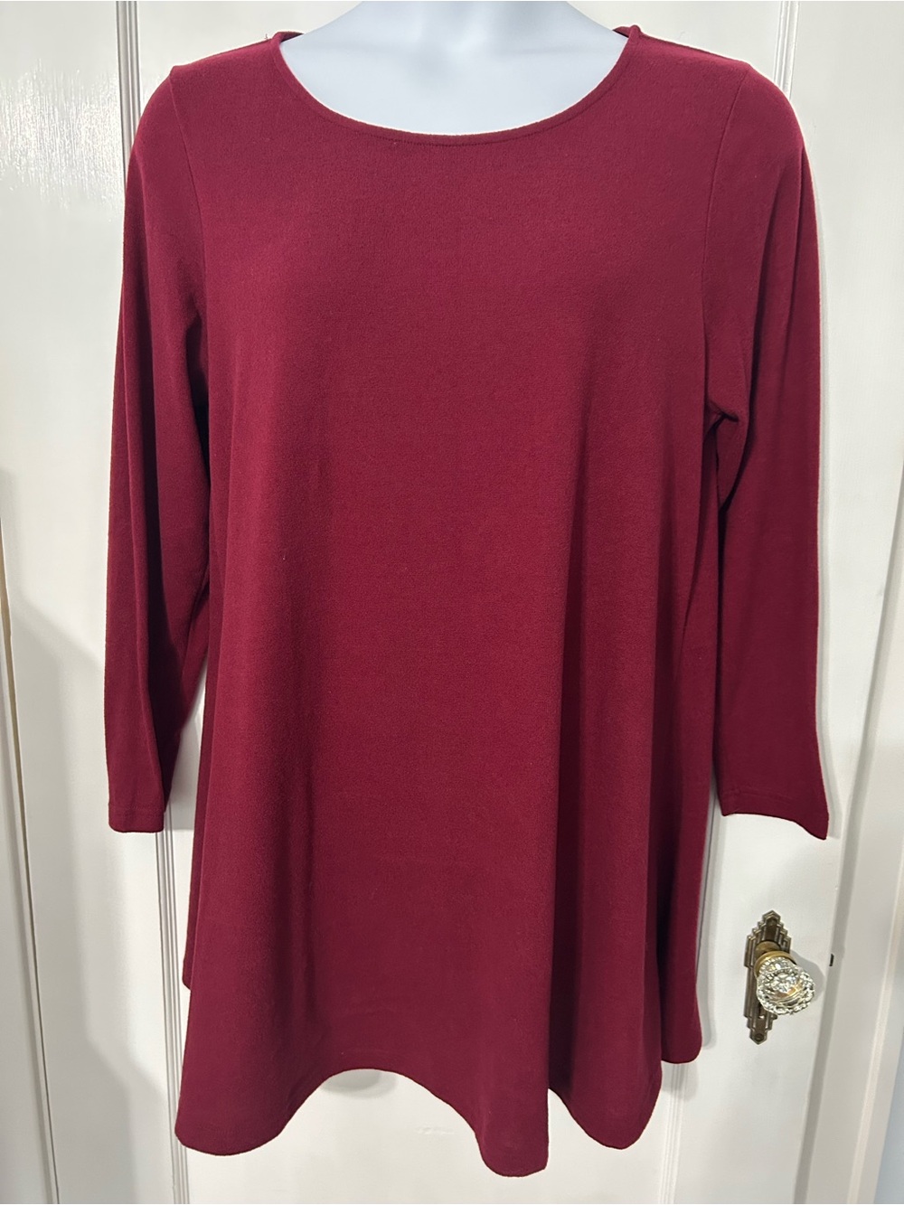 Women's Evans Long Sleeve Scoop Neck Swing A Line Tunic Burgundy Wine Size 16